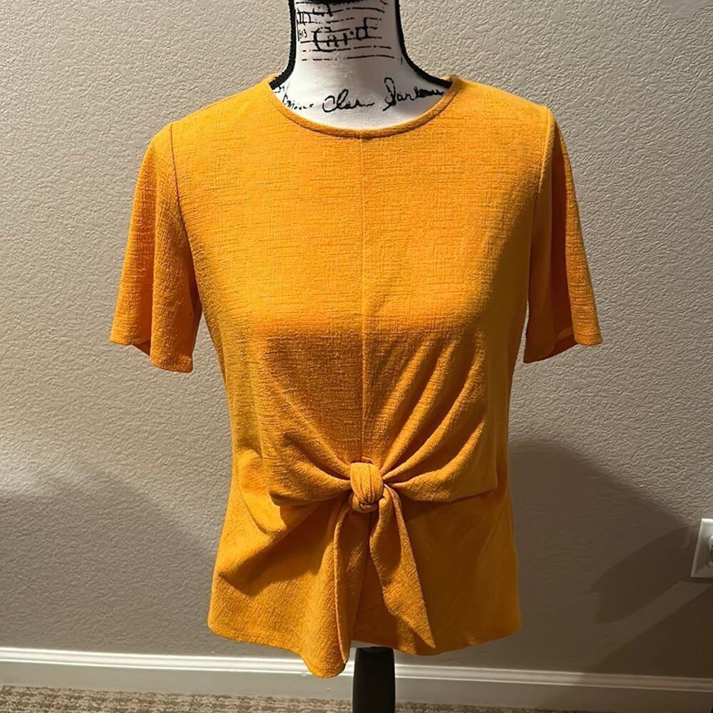 Popsugar Mustard Yellow Tie Front Faux Peplum Tee Sz M